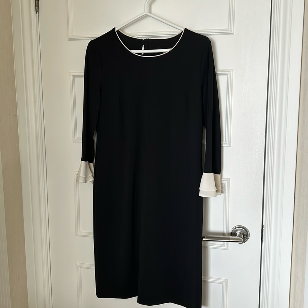 Karl Lagerfeld bkack dress with ivory ruffled sleeves